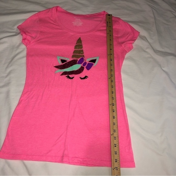 Unicorn Shirt Size Juniors L Pink Short Sleeve Tee Barbie Whimsical Fantasy - Picture 5 of 6
